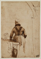 O+ 051
<br/>
Vrouw in Noordhollands kostuum, op de rug gezien ('Geertje Dircx')
<br/>
<em>Rembrandt (1606-1669)</em>